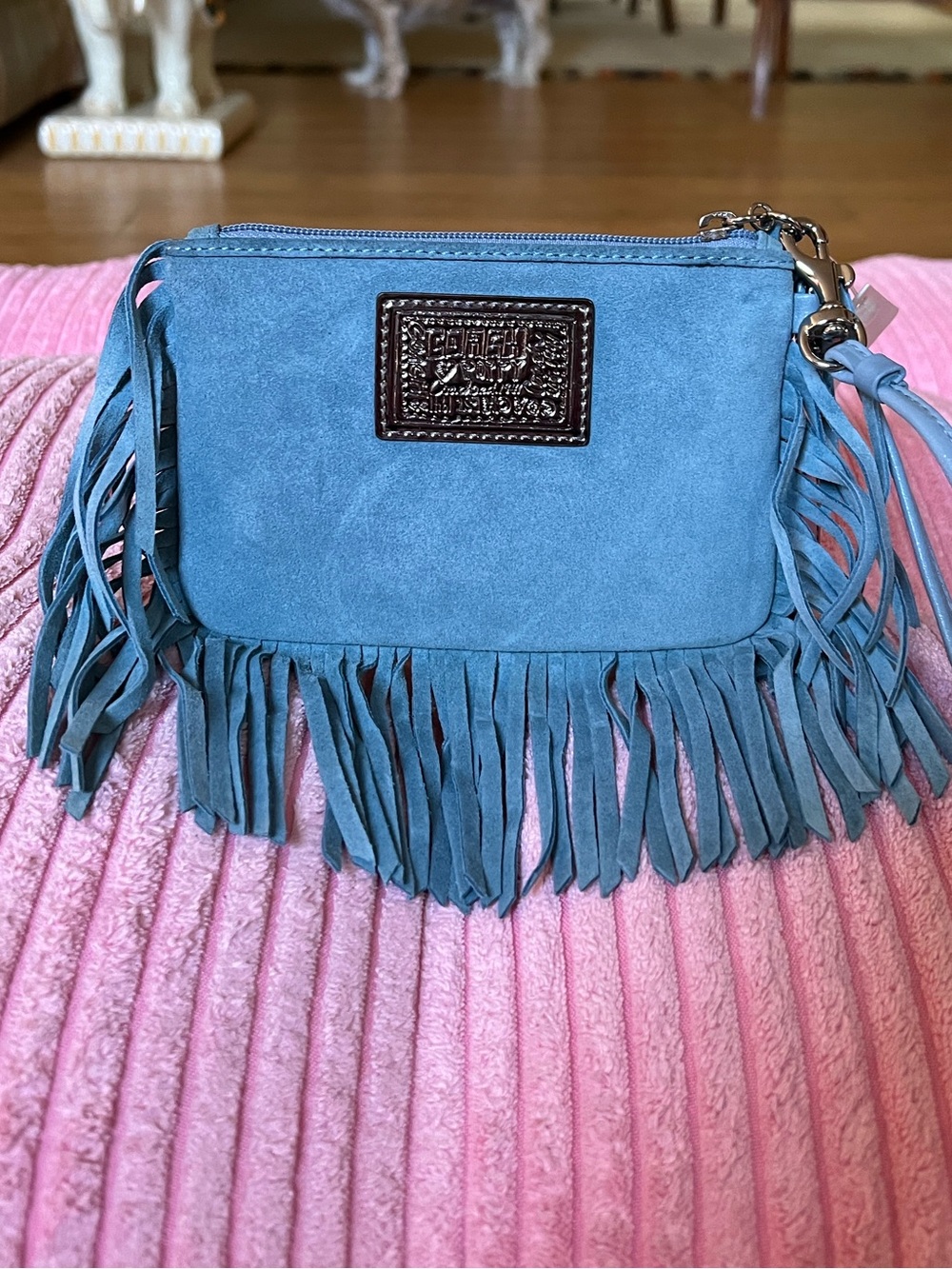 Coach Poppy “Bella” Studded Suede Fringe Wristlet - Picture 6 of 14